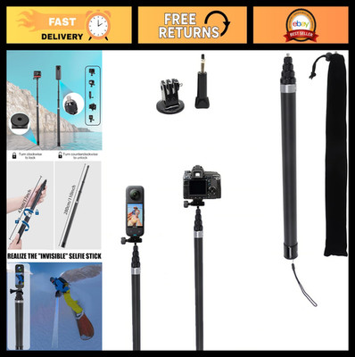 9.8ft Invisible Selfie Stick - Lightweight Carbon Fiber Monopod for 360 Cameras