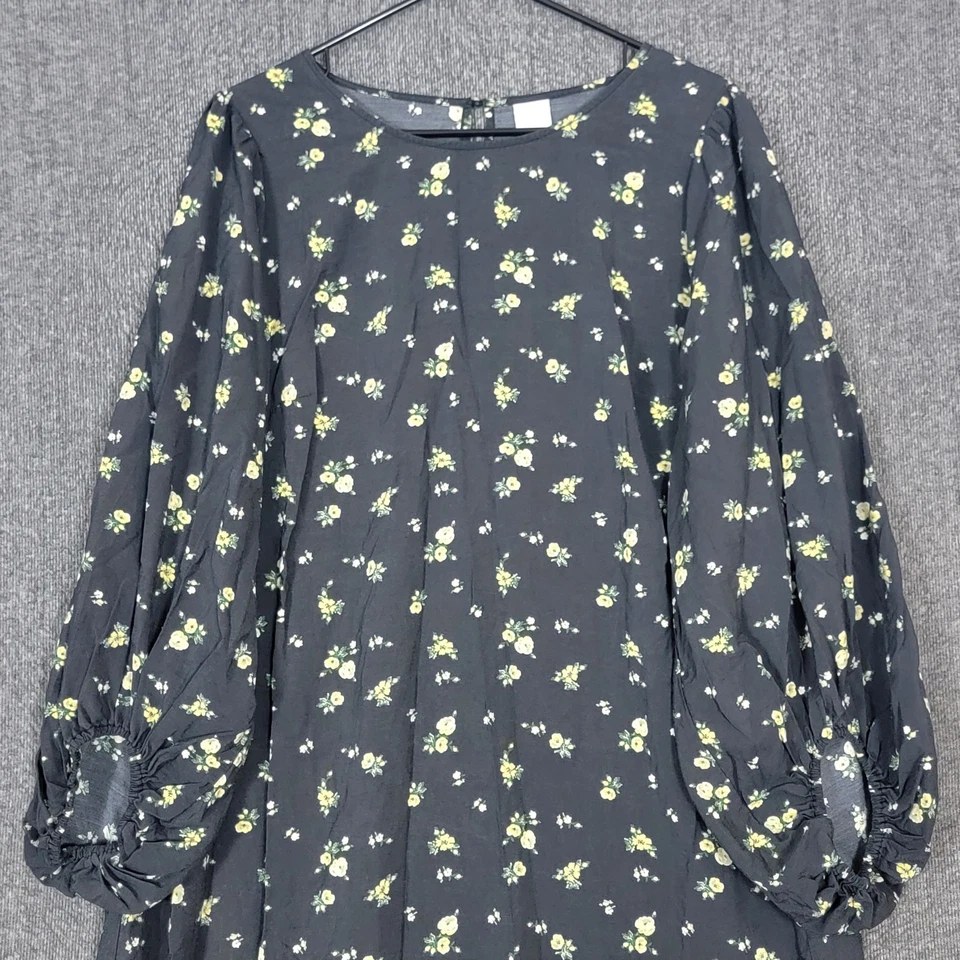 H&M Maxi Dress Womens XL Black Floral Cottagecore Farmhouse Peasant Prairie - Image 2 of 4