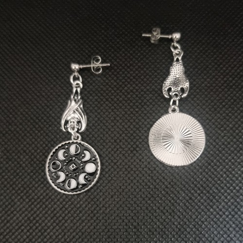 Nuevo Gótico Plata Colgante Murciélago y Luna Ciclo Dije Aretes Colgantes Joyería - Imagen 2 de 3
