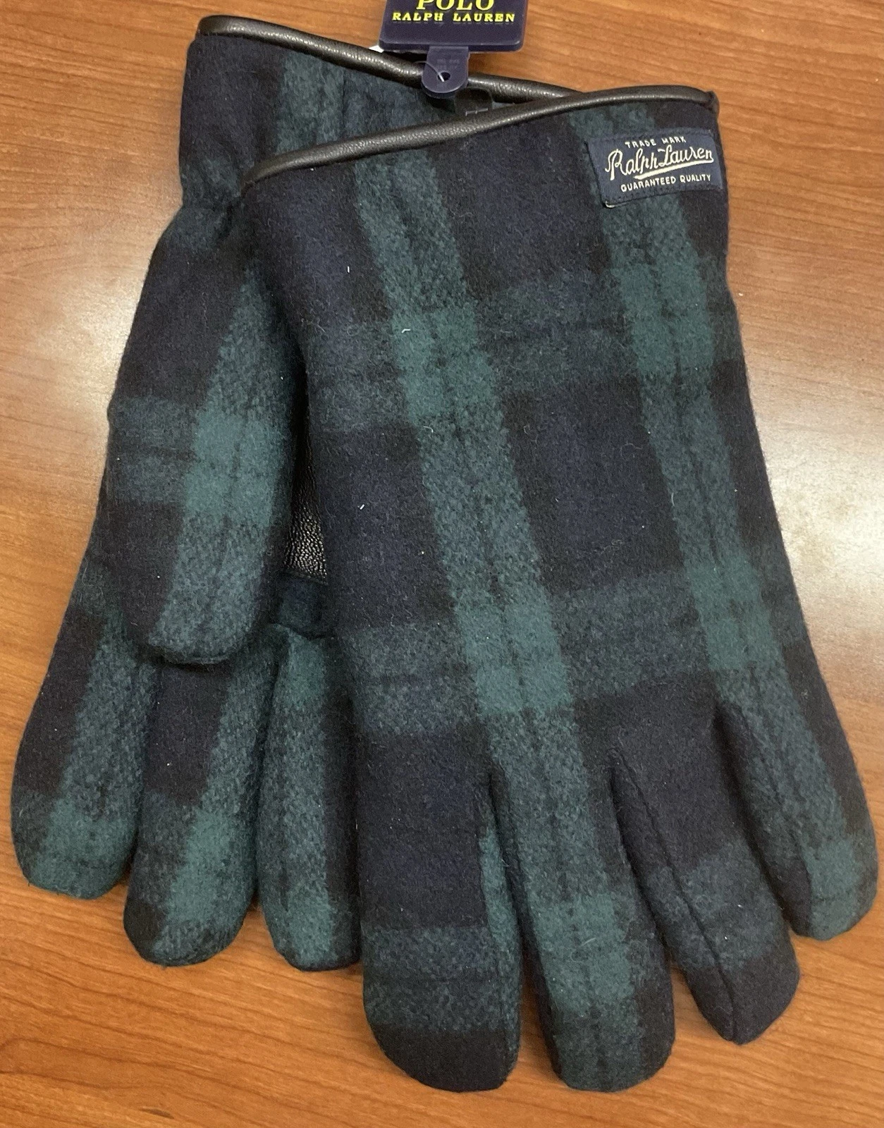 Ralph Lauren Polo Black Watch Sherpa Lined Wool Goat Leather Trim Palm Gloves XL