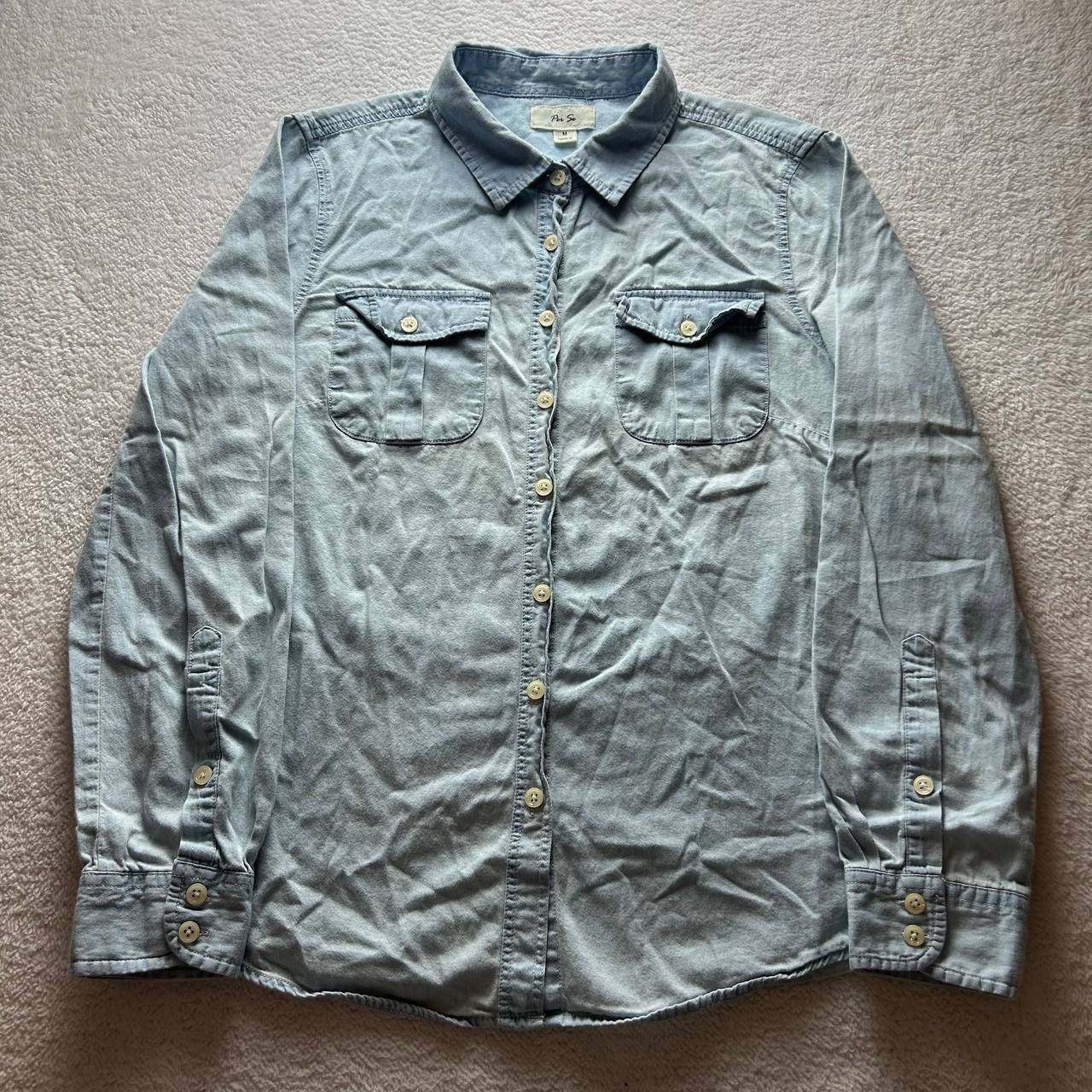 Per Se Women's Long Sleeve Button Up Shirt Light Blue Size Medium Casual Wear