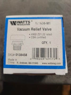 Watts Regulator N36-M1 3/4'' Vacuum Relief Valve 0138458