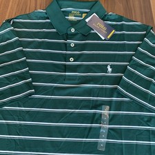 Ralph Lauren Polo SZ XL Mens SS Performance Polo Forrest Green Striped Pony NWT