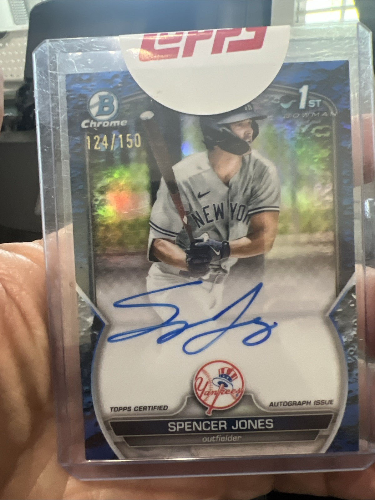 2023 Bowman Chrome 1st Auto Spencer Jones CPA-SJ Blue Lunar Crater /150 Yankees