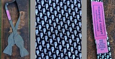 VTG VINEYARD VINES USA-MADE SILK TWILL NAVY LIGHT BLUE WHALES BOW 2.5" EUC CLEAN