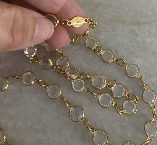 Vintage Rafaelian Austrian Bezeled Clear Crystal Gold Tone Necklace 30.75” - Picture 4 of 5