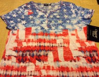 Patriotic Onque Casual Womans Plus 2x Top Red,white & Blue Embellished Shirt Patriotic Onque Casual Womans Plus 2x Top Red,white & Blue Embellished Shirt