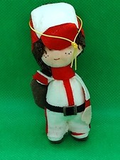 NOS Vintage Baseball Player Flocked Boy Christmas Tree Ornament