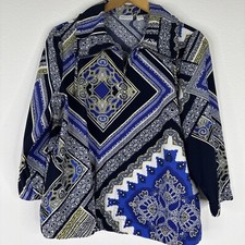 Chicos Zenergy Full Zip Mock Neck 3/4 Sleeve Jacket Size 0 Geometric