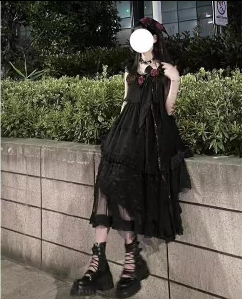 Women Japanese Lolita Gothic Black Suspender Dress Princess High