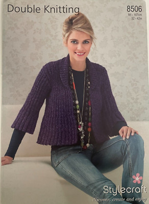 Damen Strickjacke mit Rippkragen offen MUSTER 3/4 Arm Stylecraft 8506