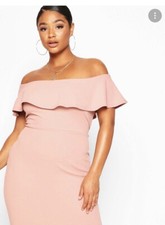 PrettyLittleThing Womens Dress Size 10 Short Sleeve Ruffle Pink Bodycon NWT 