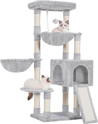 Large Cat Tree, Cat Tower for Indoor Cats, Cat House with Padded Bed,Light Gray