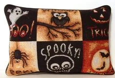 Halloween- Spider, Ghost. Owl, Bat & More w/ Words Tapestry Pillow New