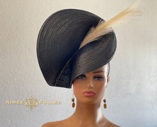 Aimee Fuller Black Tan Plume Royal Ascot Kentucky Derby Large Fascinator Hat