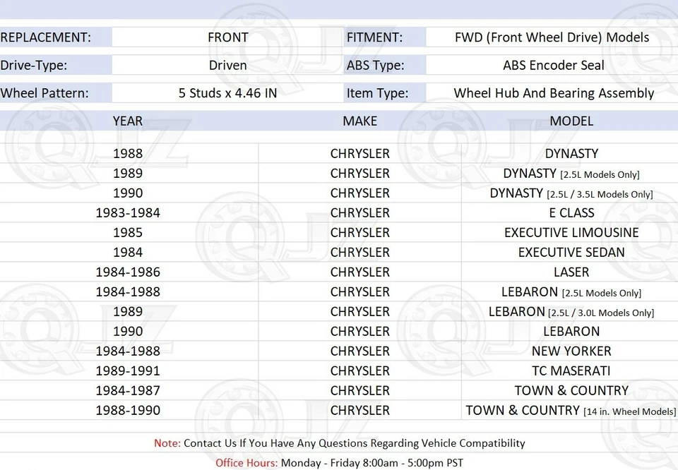 [FRONT (Qty.1)] Wheel Hub Assembly Replacement for 1984-1988 Chrysler New Yorker - Image 2 of 4