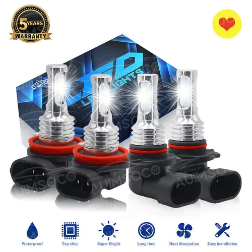 LED Headlight Bulbs Combo Kit 9005 + H11 High Low Beam 6500K White Super Bright