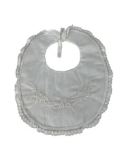 Baby & Toddler Bib White Made In Italy Lace with Floral Machine Embroidery