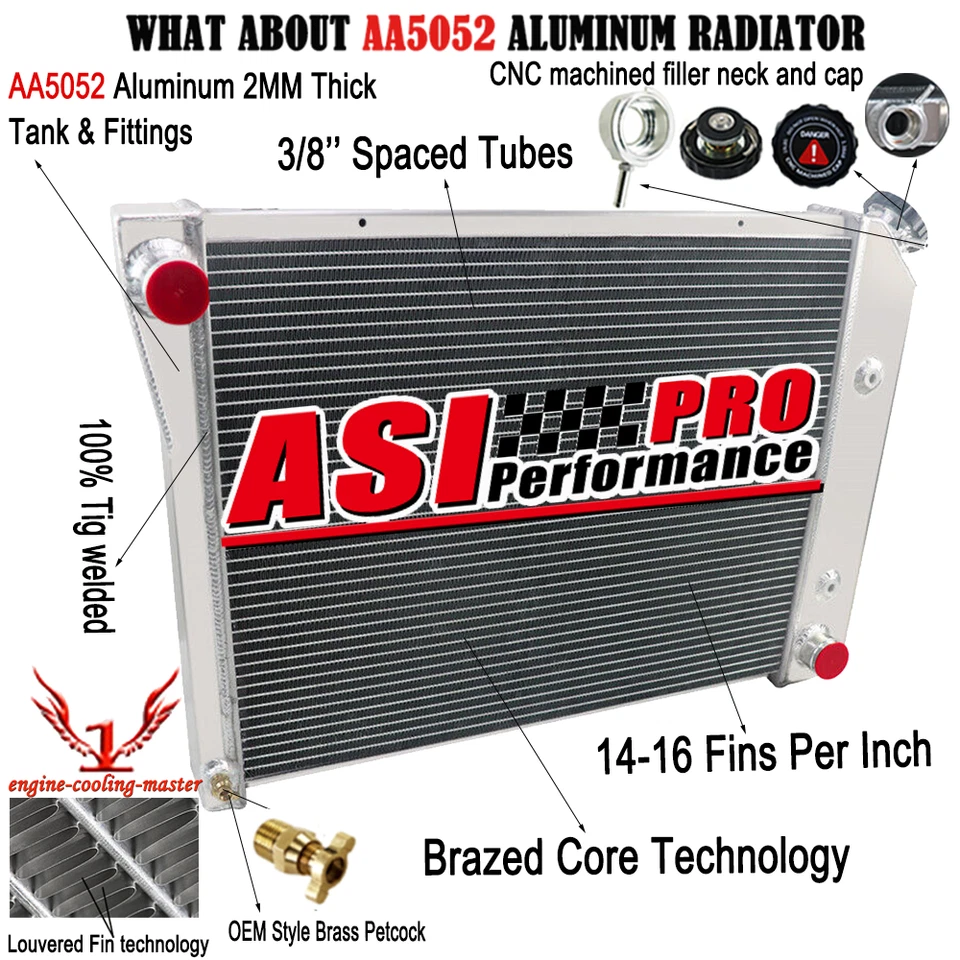 4 Row Radiator w/Shroud Fan For 68-74 Chevy Nova /70-81 Camaro /75-87 El Camino - Image 2 of 4