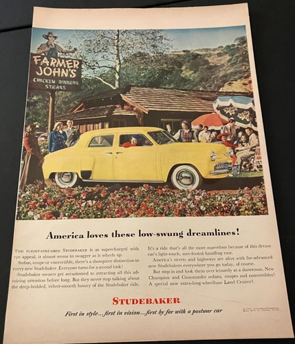Yellow 1948 Studebaker Land Cruiser - Vintage Original Color Print Ad Wall Art