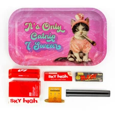 Metal Rolling Tray Catnip Combo Bundle Kit RAW, SKY HIGH Gift Pack Set #8