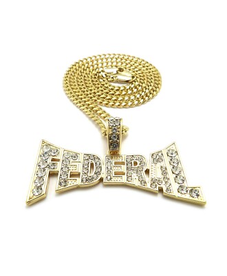 Iced Money Bagg Yo FEDERAL Pendant & 24'' Box, Cuban, Rope Chain Hip Hop Necklace