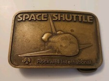 Vintage Space Shuttle Rockwell International Brass Belt Buckle