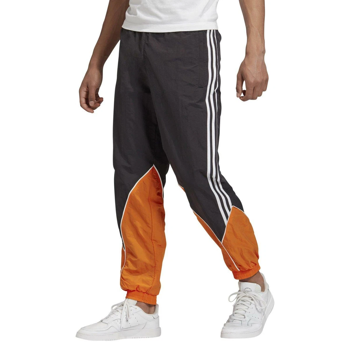 ORIGINALS MEN'S BIG TREFOIL TRACK PANTS JOGGERS BLACK ORANGE 3-STRIPE NEW |