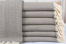 Picnic Blanket, Khaki Green Throw, 79x99 Inches, Herringbone Throw