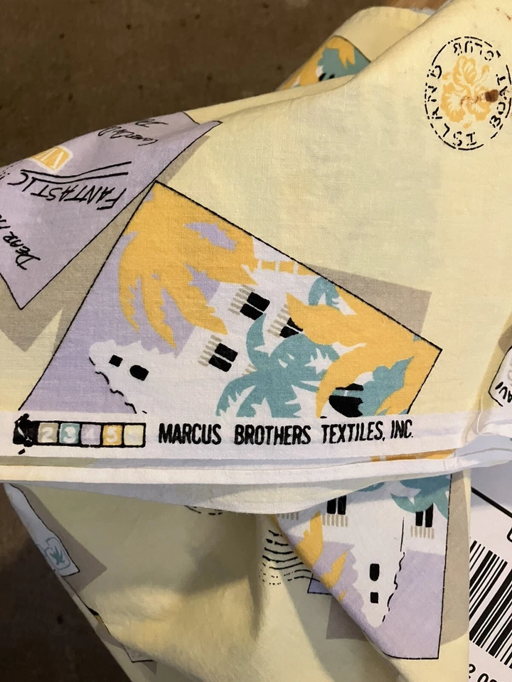 Vintage Tropical Post Cards Yellow Marcus Brothers Textiles Cotton 2 Yards - Image 3 of 3