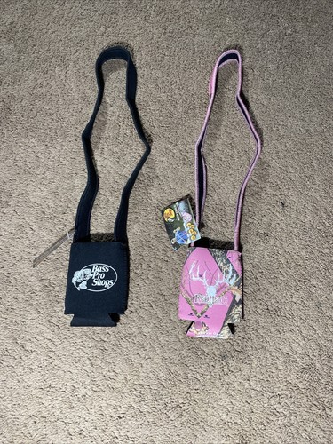2 Pc Beer Coozie Bass Pro Black His and Hers Red Head Deer Pink Camo neck cooli