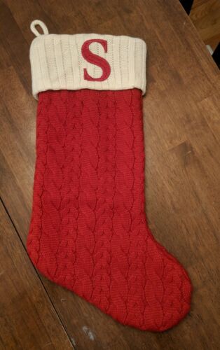 Christmas Stocking St. Nicholas Square Cable Knit Monogram Stocking Letter S - Picture 1 of 7