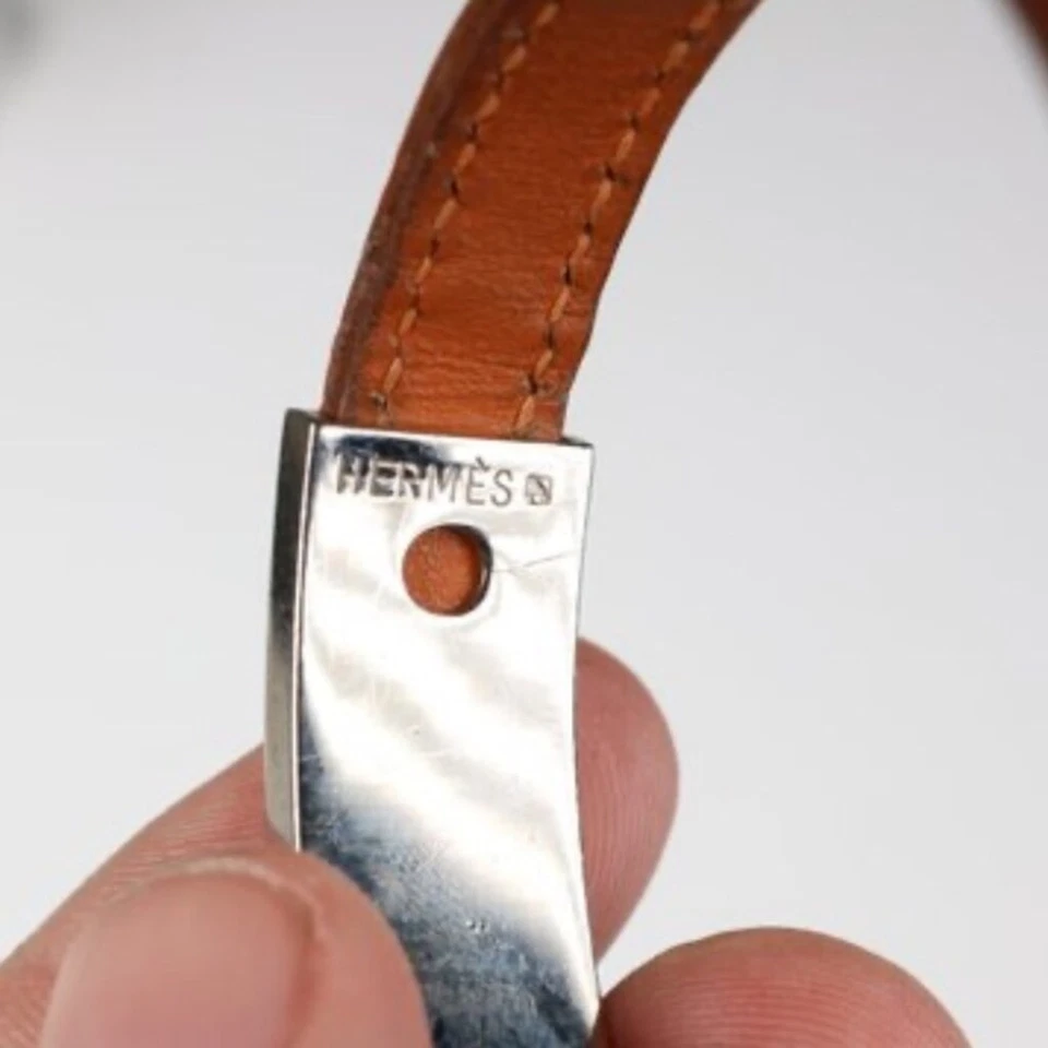 Pulsera HERMES Hebilla Cinturón Ajustable Cuero Marrón Plata Metal Herrajes Foto 3 de 4