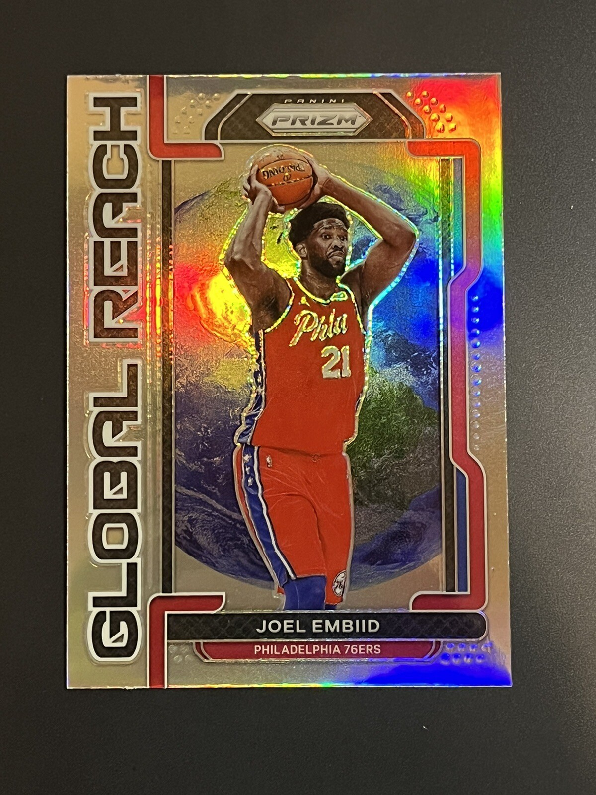 2021-22 Panini Prizm Basketball- Joel Embiid #2 Global Reach Silver Prizm 76ers