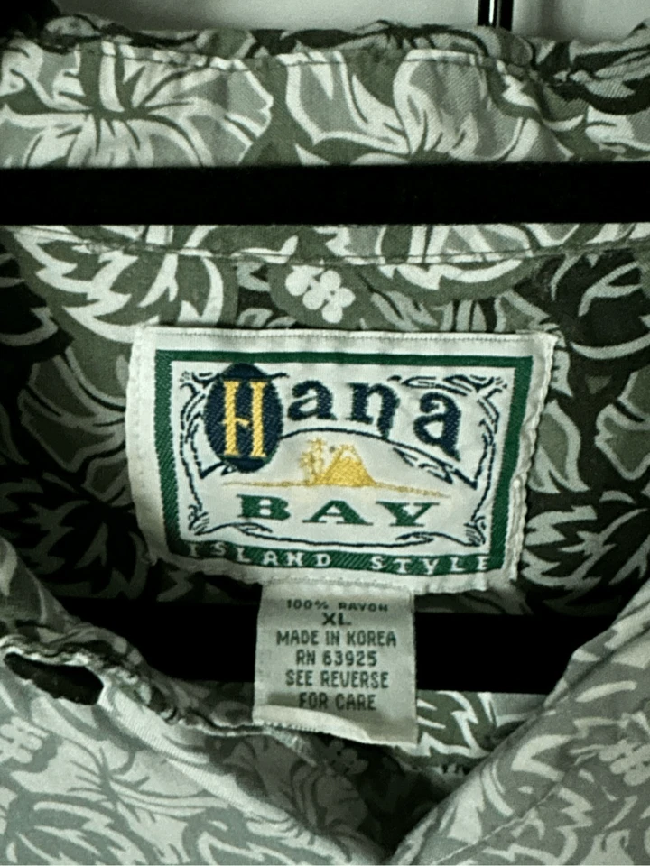 Camisa de Campamento Hana Bay Island Estilo Para Hombres XL Verde Hawaiana Aloha Tropical Floral Ra Foto 2 de 4