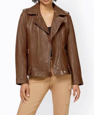 LINEA TESINI Damen Designer-Lammnappalederjacke, cognac