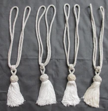 Curtain Drape Tassel Tie Backs Oyster Satin Twisted Rope Cord Fringe 20in LOT 4