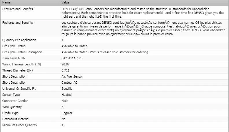 Sensor de relación aire/combustible Denso aguas arriba para KIA SPECTRA5 2005-2009 Foto 2 de 4
