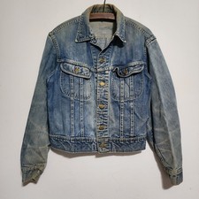 Vintage 60s 70s Lee 101-J Denim Jacket Left Hand Twill Distressed Repaired Faded