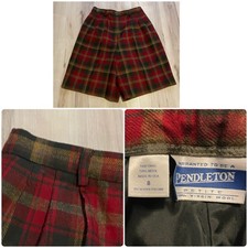 Vintage Pendleton Petite Pleated Wool Shorts Size 8 Red Plaid Lined High Rise