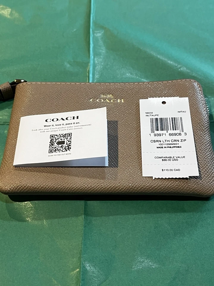 NUEVA MUÑECA COACH de cuero con cremallera en esquina en dorado topo #58032 Foto 2 de 4