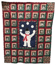 Vintage Handmade Snowman Juggling Patchwork Quilt Holiday Christmas Home Decor