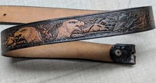 vintage EAGLE buckle belt TOOLED leather 36-38 brown WESTERN cowboy AMERICA