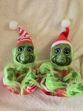 Pair of Christmas Silicone Grinch Dolls, Plush Green Dolls, Christmas and Pajama
