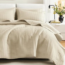 Comfort Spaces Kienna Quilt Set- Double Full/Queen 90"x90" , Ivory