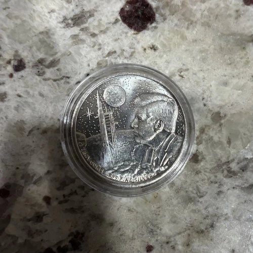 1 TROY OUNCE .999 FINE SILVER APOLLO 11 MOON LANDING JFK ONE SMALL STEP ROUND