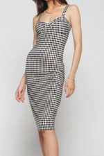 REFORMATION Beyonca Knit Dress April Check Black White XL Knee-Length Straps