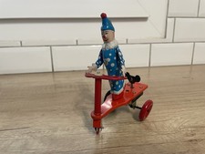 Clown Sur Trottinette Tricycle Jouet Mécanique En Tôle Avec Sa Clé 
