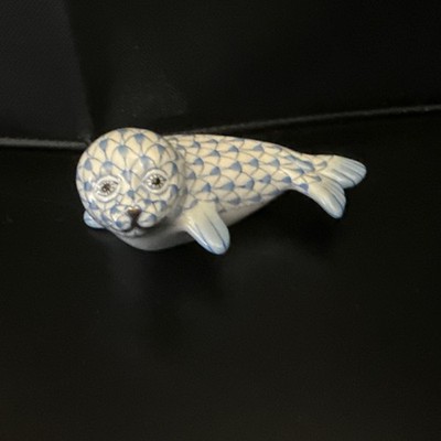Herend Seal Baby Cub Blue Fishnet First Edition 1st Figurine 15562