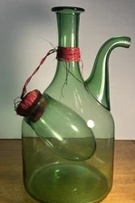 VTG Hand Blown Green Glass Italian Wine Decanter Jug with Ice Chamber - Barware